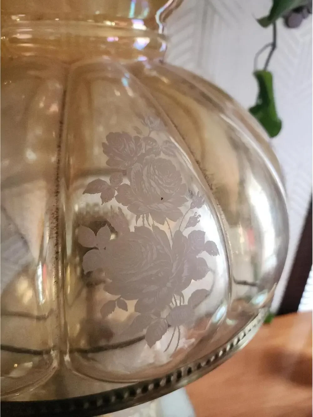 Vintage Clear Amber Glass Hurricane Gone With The Wind Floral Table Lamp 20